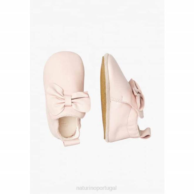 bebê Naturino rosa conspirar sapato de berço em couro napa com laço HTF810