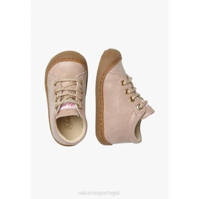 crianças Naturino pó rosa casulo sapato first step em couro com estampa de réptil HTF8256