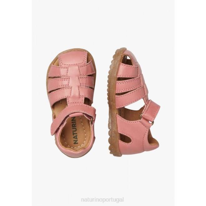 crianças Naturino Rosa brilhante ver sandálias de couro semi-fechadas HTF8241