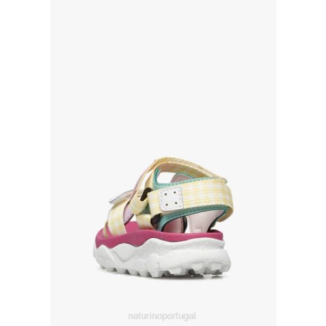 crianças Naturino amarelo-rosa nazca 2 júnior sandálias ativas em couro sintético e tecido HTF826
