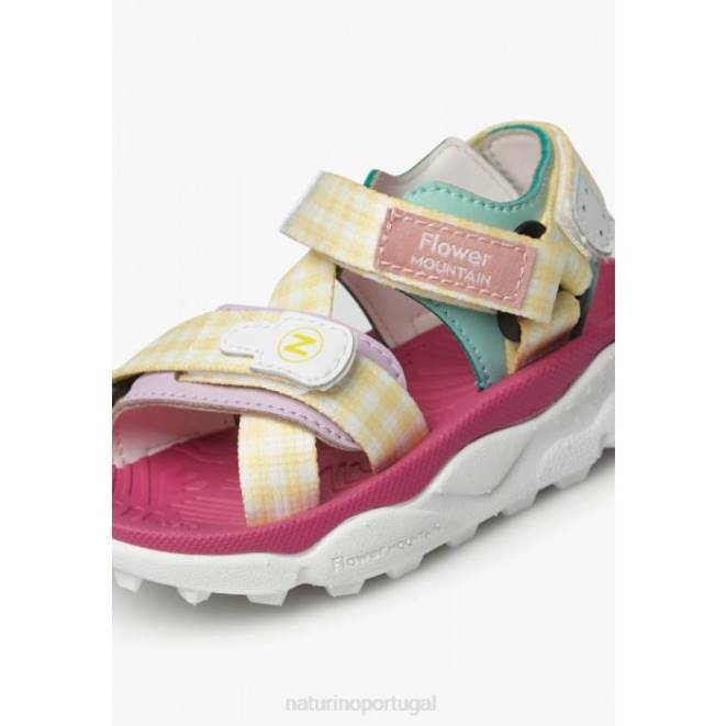 crianças Naturino amarelo-rosa nazca 2 júnior sandálias ativas em couro sintético e tecido HTF826