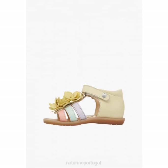 crianças Naturino amarelo zoeyy sandália de couro com flores aplicadas HTF8242
