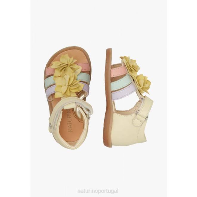 crianças Naturino amarelo zoeyy sandália de couro com flores aplicadas HTF8242