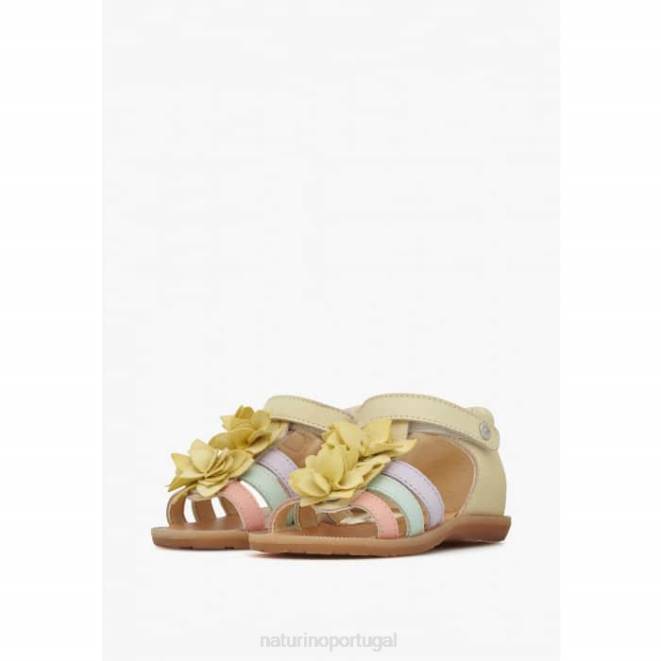 crianças Naturino amarelo zoeyy sandália de couro com flores aplicadas HTF8242