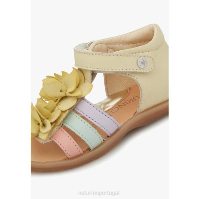 crianças Naturino amarelo zoeyy sandália de couro com flores aplicadas HTF8242