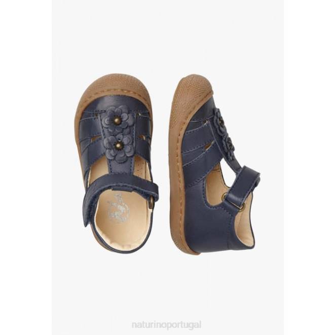 crianças Naturino azul Magali sandália semi-fechada com flores aplicadas HTF8593