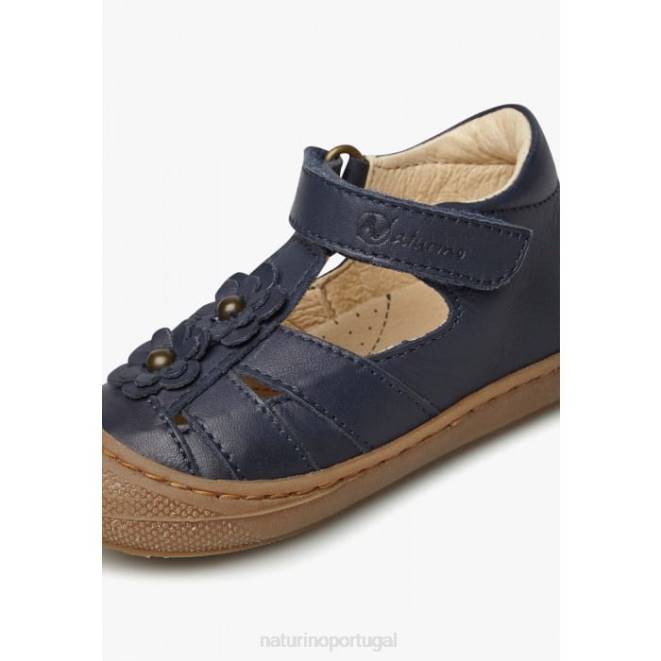 crianças Naturino azul Magali sandália semi-fechada com flores aplicadas HTF8593