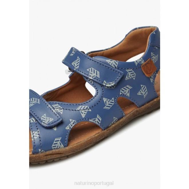 crianças Naturino azul claro céu sandália em couro napa com estampa de barco HTF8228