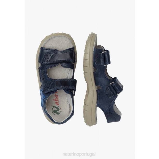crianças Naturino azul doca sandália de couro com velcro HTF8541