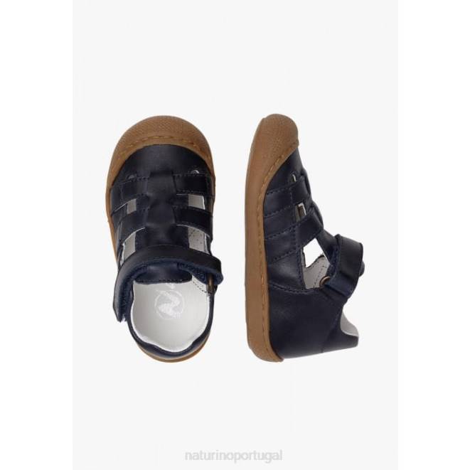 crianças Naturino azul dormir sandália semi-aberta de couro HTF8287