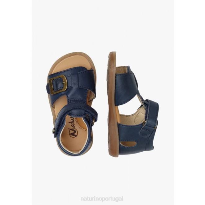 crianças Naturino azul quartzo sandália de couro com velcro HTF8284