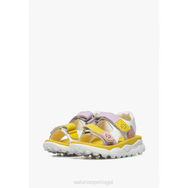 crianças Naturino branco-amarelo-rosa gaho júnior sandálias ativas de couro sintético HTF829