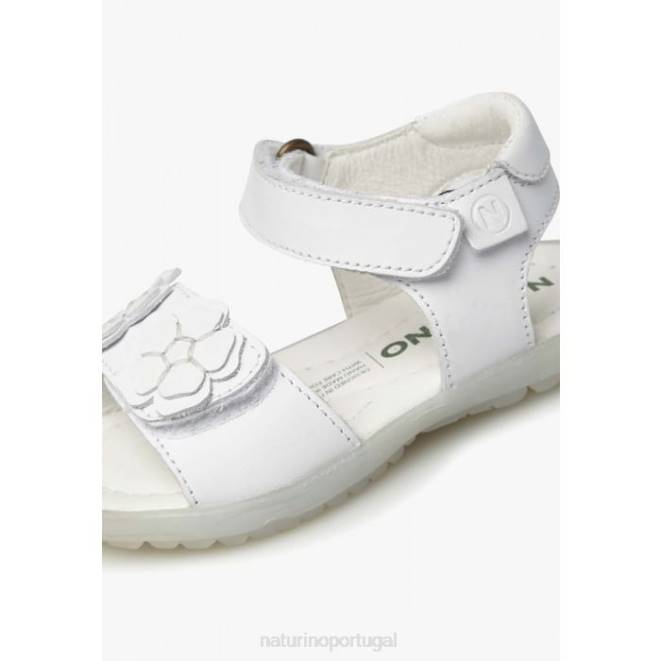 crianças Naturino branco begônia sandália de couro com flores aplicadas HTF8246