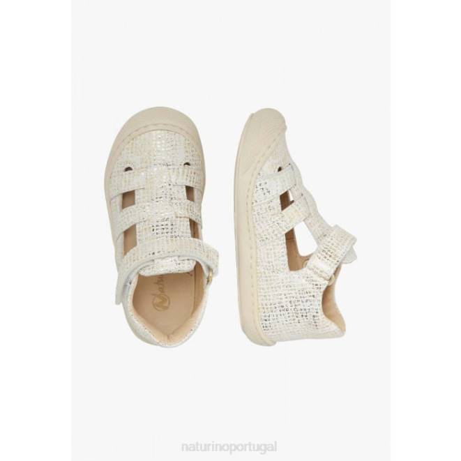 crianças Naturino branco dormir sandália semi-aberta de couro laminado HTF8350