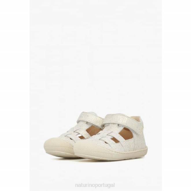 crianças Naturino branco dormir sandália semi-aberta de couro laminado HTF8350