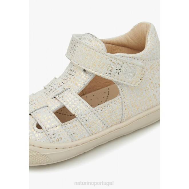 crianças Naturino branco dormir sandália semi-aberta de couro laminado HTF8350