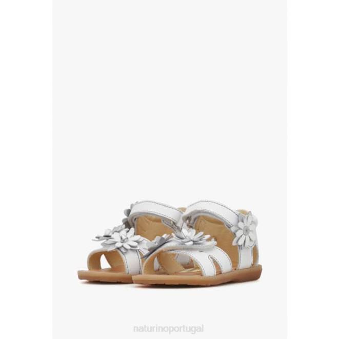 crianças Naturino branco giamima sandália de couro com flores aplicadas HTF8253