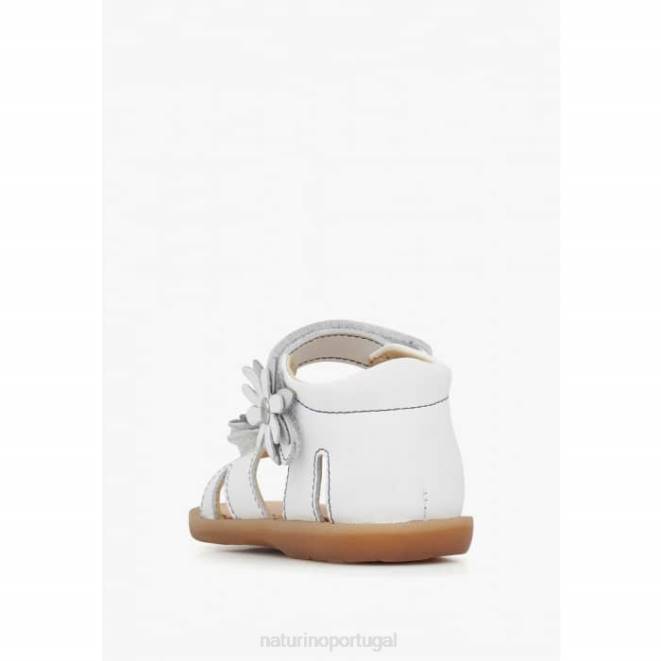 crianças Naturino branco giamima sandália de couro com flores aplicadas HTF8253