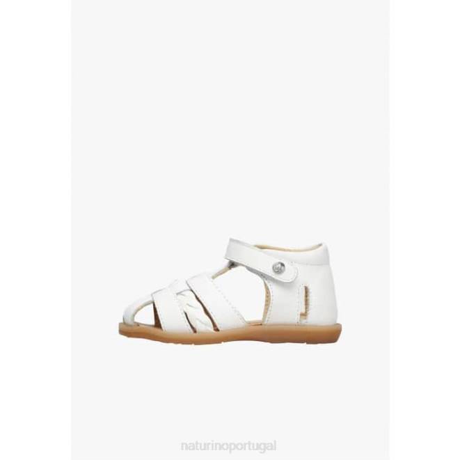 crianças Naturino branco romeno sandália semi-aberta de couro HTF8305