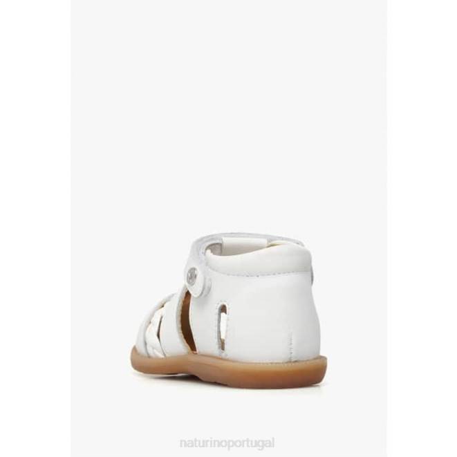 crianças Naturino branco romeno sandália semi-aberta de couro HTF8305
