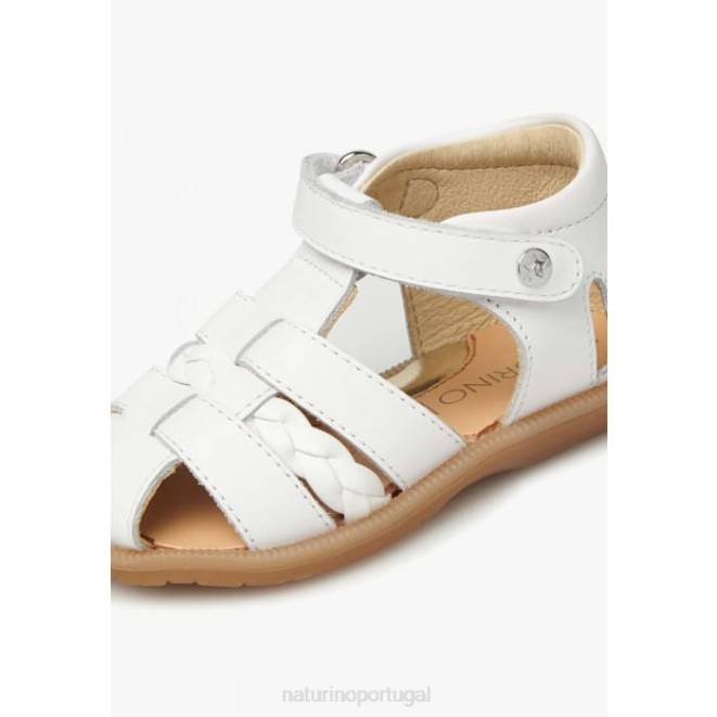 crianças Naturino branco romeno sandália semi-aberta de couro HTF8305