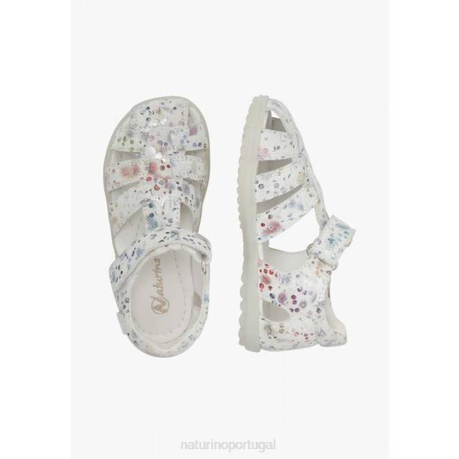 crianças Naturino branco ver sandália semi-fechada em camurça HTF8328