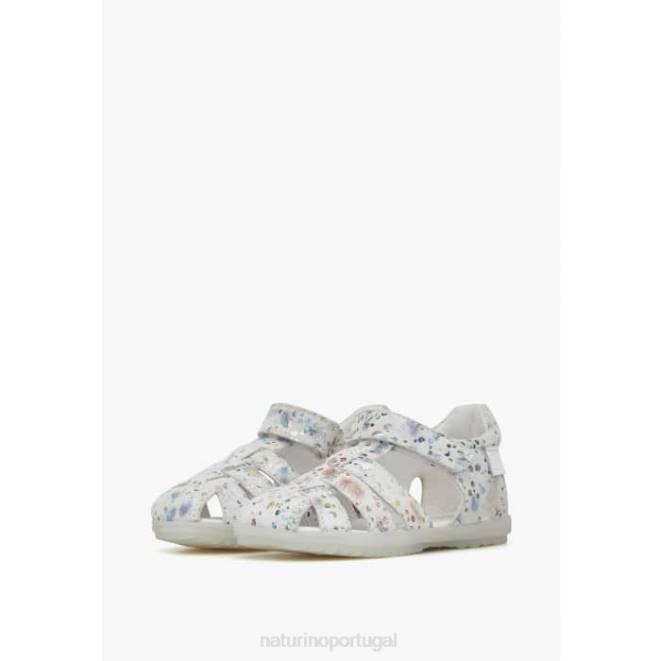 crianças Naturino branco ver sandália semi-fechada em camurça HTF8328