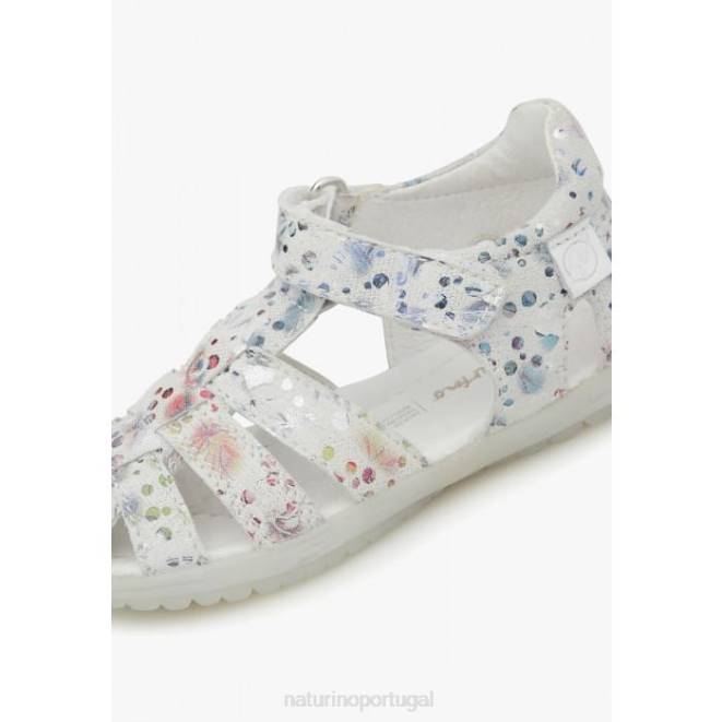 crianças Naturino branco ver sandália semi-fechada em camurça HTF8328