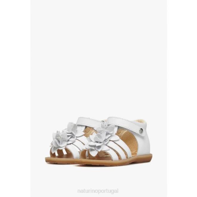 crianças Naturino branco zoeyy sandália de couro com flores aplicadas HTF8239