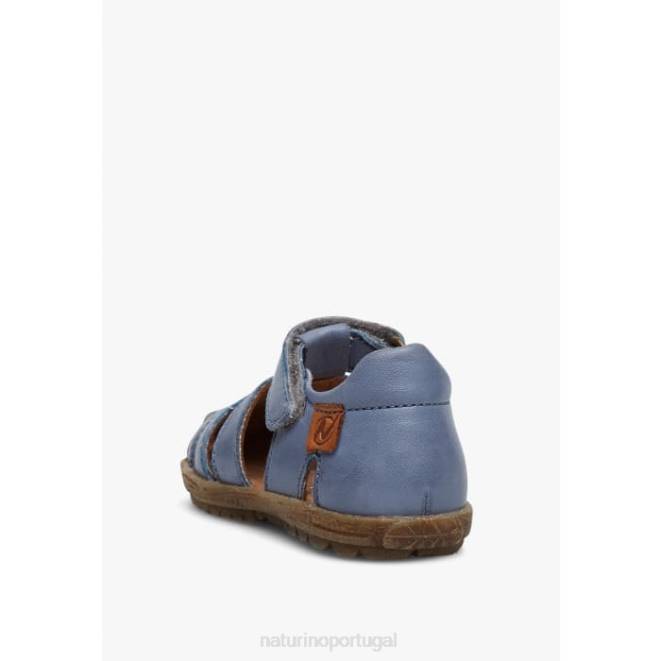 crianças Naturino céu azul ver sandálias de couro semi-fechadas HTF8272