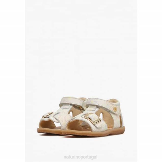 crianças Naturino leite quartzo sandália de couro com estampa de flores HTF8549