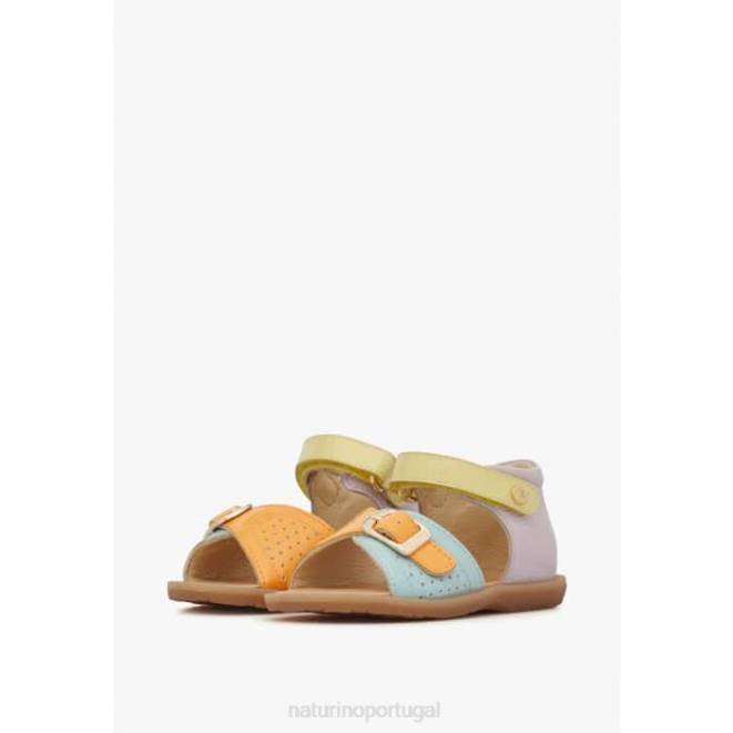 crianças Naturino lilás-amarelo-laranja cabeça sandálias de couro envernizado HTF8238