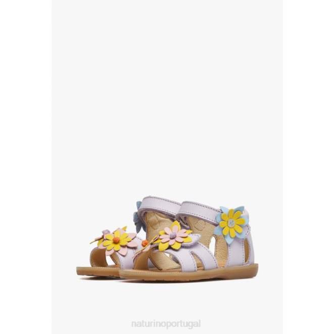 crianças Naturino lilás giamima sandália de couro com flores aplicadas HTF8235