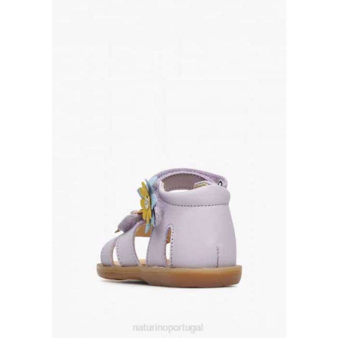 crianças Naturino lilás giamima sandália de couro com flores aplicadas HTF8235