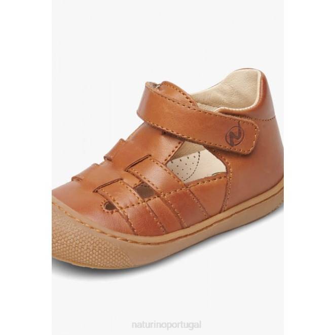 crianças Naturino marrom dormir sandália semi-aberta de couro HTF8349