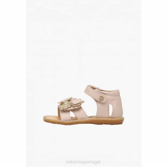 crianças Naturino pó rosa quarey sandália de couro com flores aplicadas HTF8552