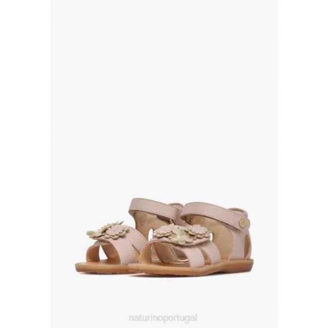 crianças Naturino pó rosa quarey sandália de couro com flores aplicadas HTF8552