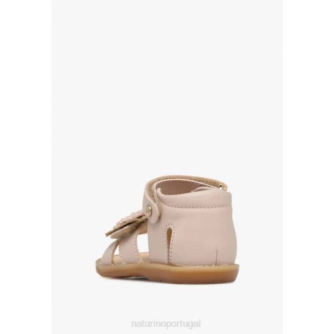 crianças Naturino pó rosa quarey sandália de couro com flores aplicadas HTF8552