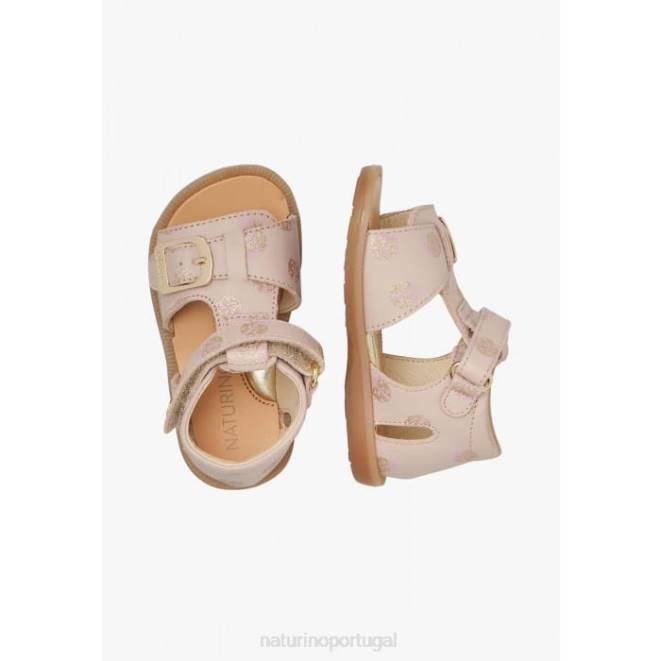 crianças Naturino pó rosa quartzo sandália de couro com estampa de glitter HTF8230