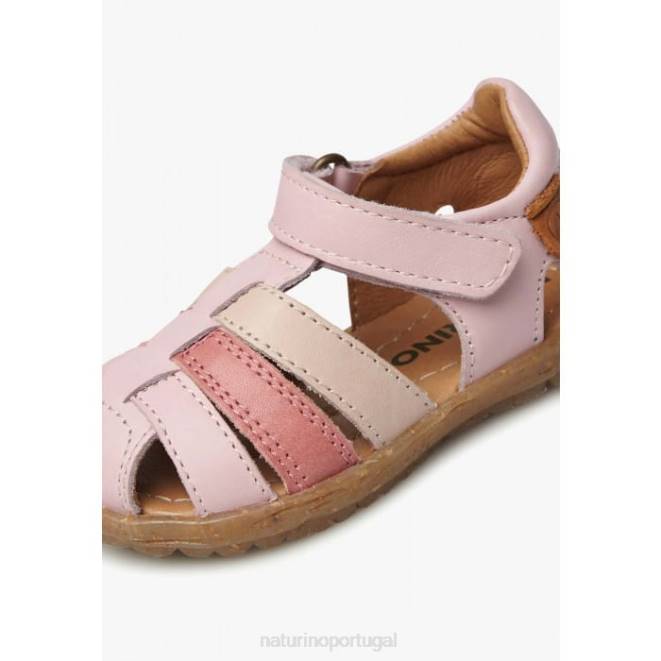crianças Naturino pó rosa ver sandálias de couro semi-fechadas HTF8232