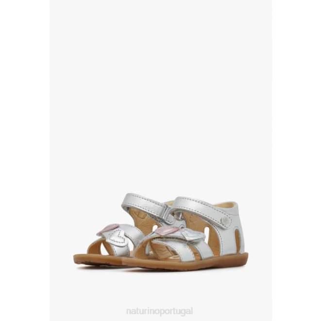 crianças Naturino prata beeme sandálias de couro metálico HTF8301