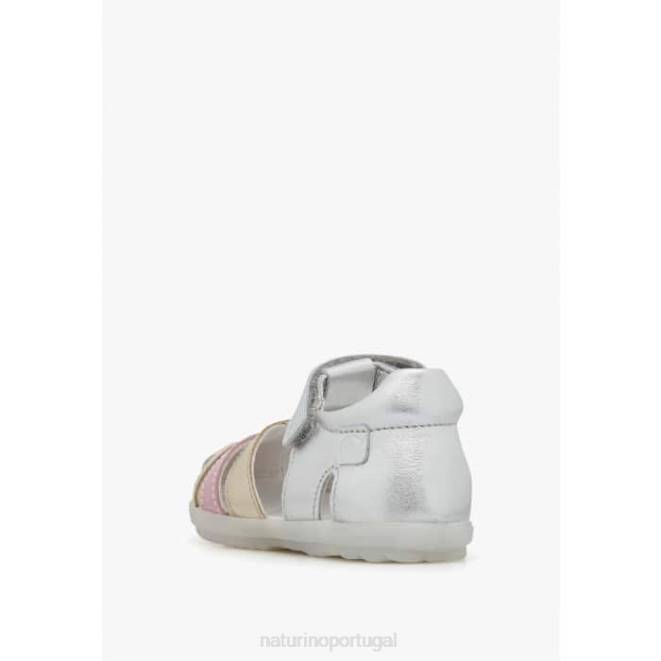 crianças Naturino prata-platina ver sandália semi fechada de couro metalizado HTF8329