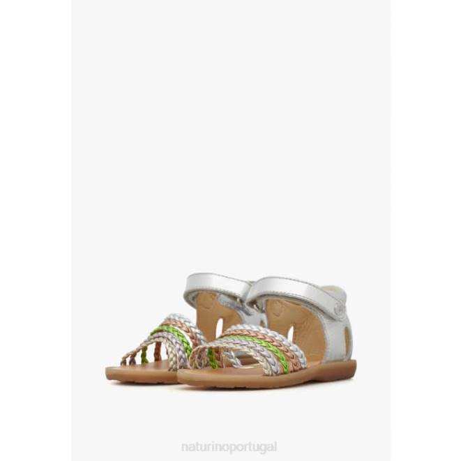 crianças Naturino prata rubino sandálias de couro metálico HTF8322