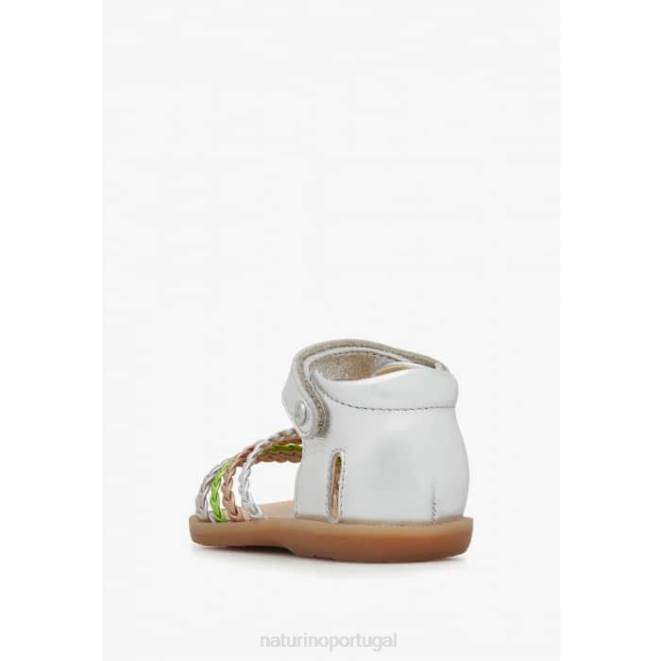 crianças Naturino prata rubino sandálias de couro metálico HTF8322