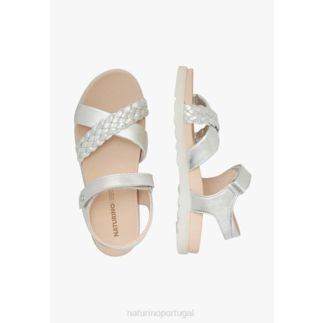 crianças Naturino prata ruivo sandálias de couro metálico HTF8550