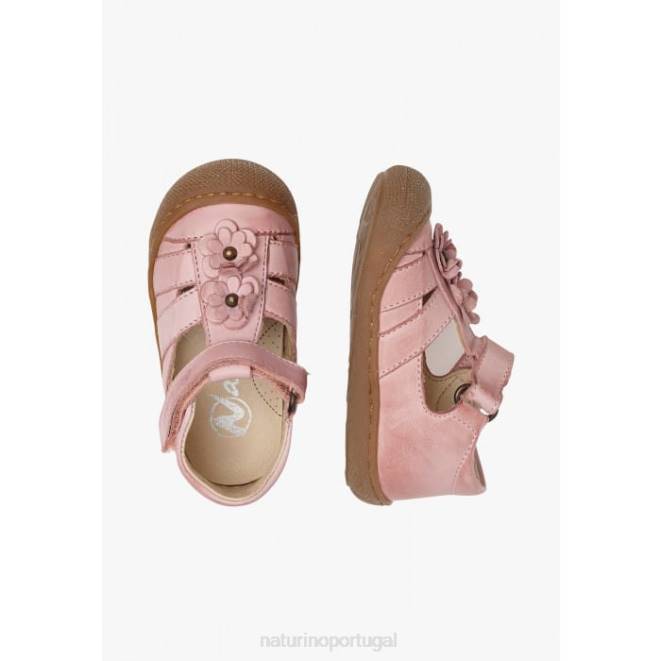 crianças Naturino rosa Magali sandália semi-fechada com flores aplicadas HTF8596