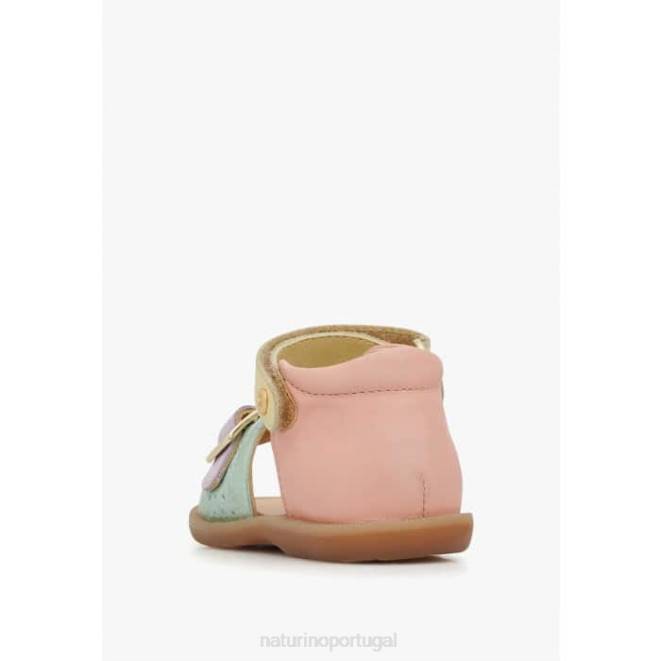 crianças Naturino rosa-amarelo-lilás cabeça sandálias de couro HTF8247