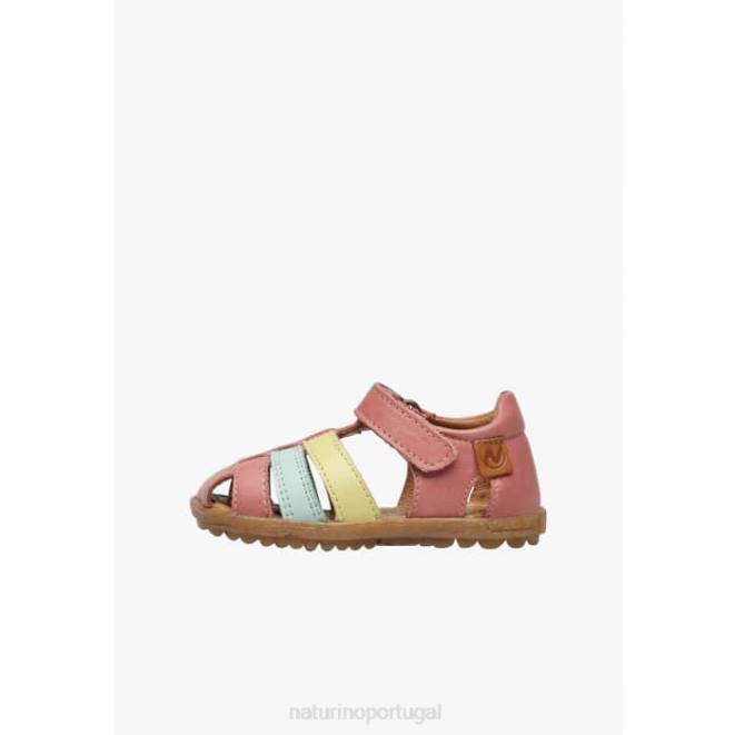 crianças Naturino rosa-amarelo ver sandálias de couro semi-fechadas HTF8302