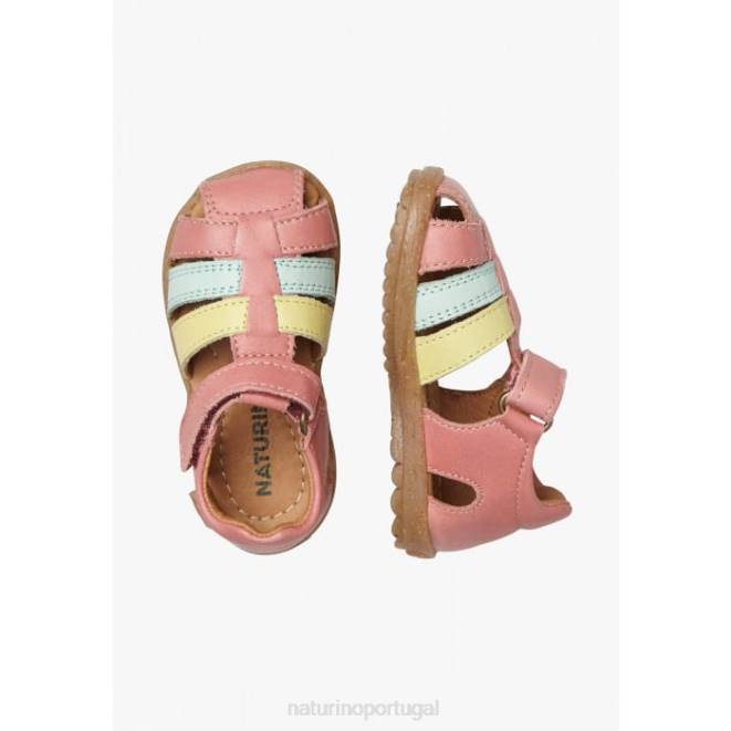 crianças Naturino rosa-amarelo ver sandálias de couro semi-fechadas HTF8302