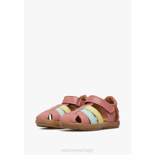 crianças Naturino rosa-amarelo ver sandálias de couro semi-fechadas HTF8302